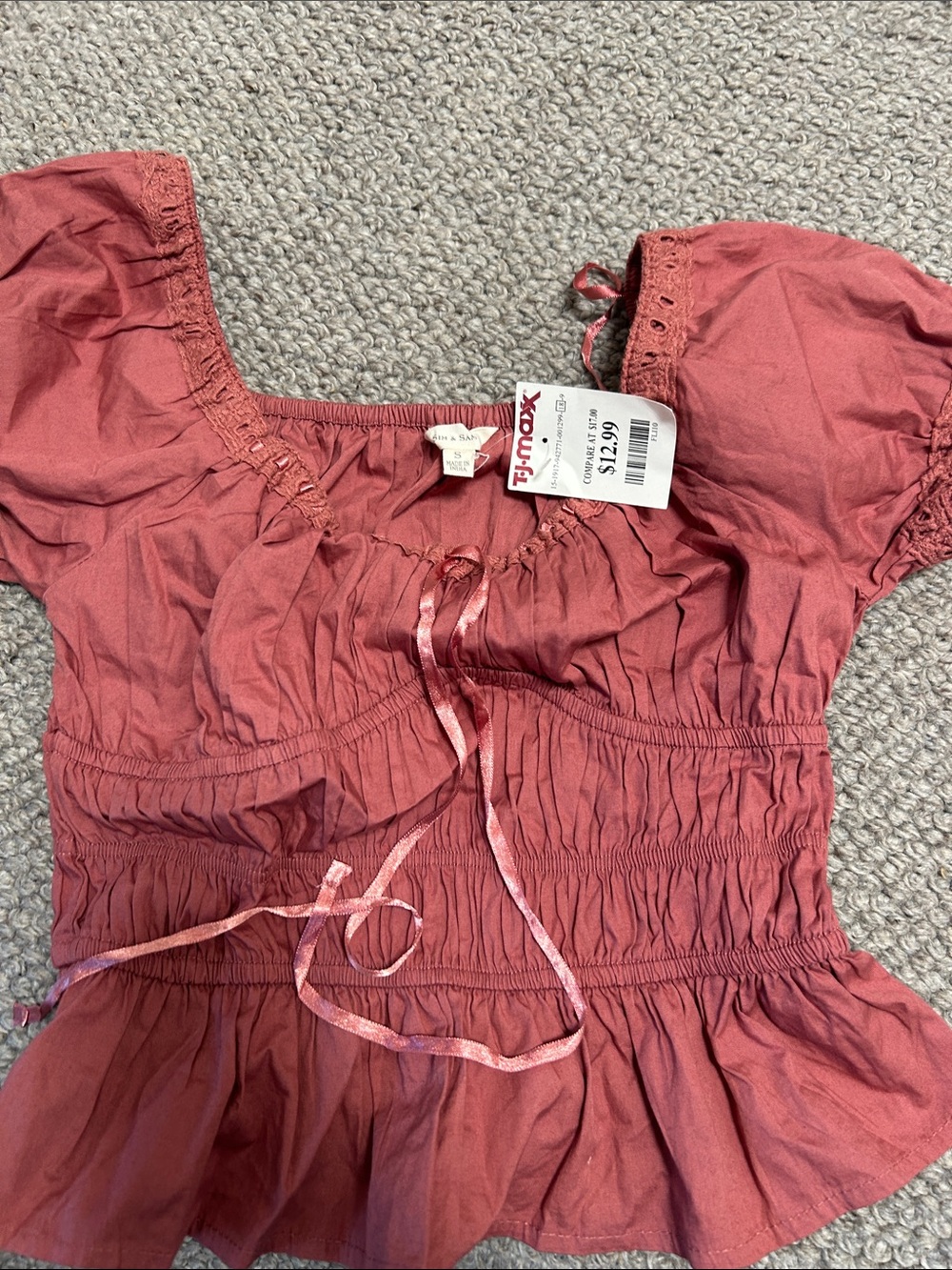 Smocked Peasant Blouse in Dusty Rose - Women
